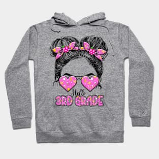 Kids Hello Third Grade Messy Bun Girls 3rd Grade Back To School Hoodie